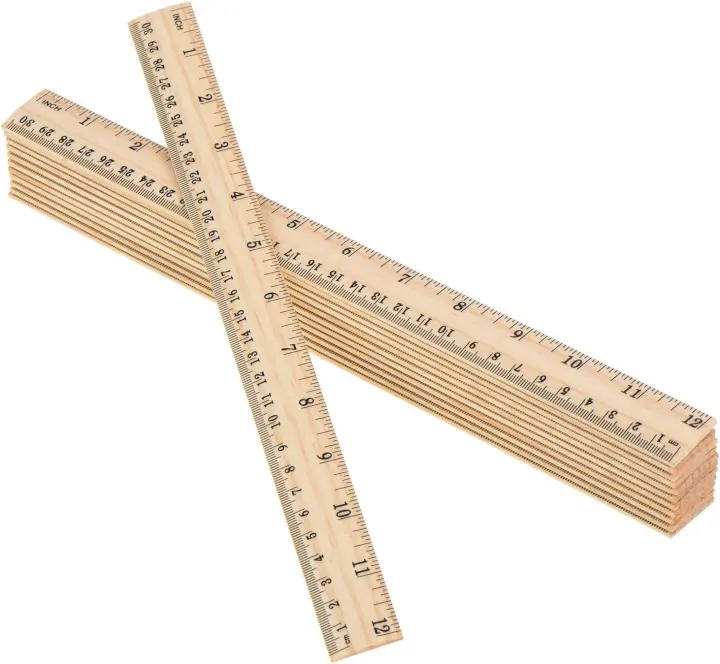 12-Pack 12" (30 cm) Wooden Rulers — Dual-Scale Student Set