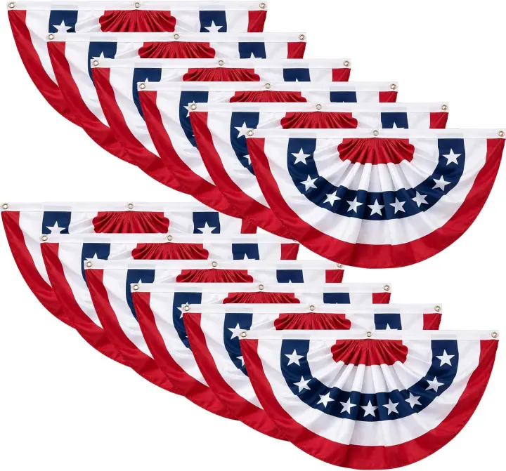 12-Pack American Flag Bunting 3x6 ft — Outdoor Pleated Fan Flags