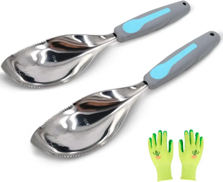 2-Pack Stainless Steel Soil Scoops — Garden Trowel Set