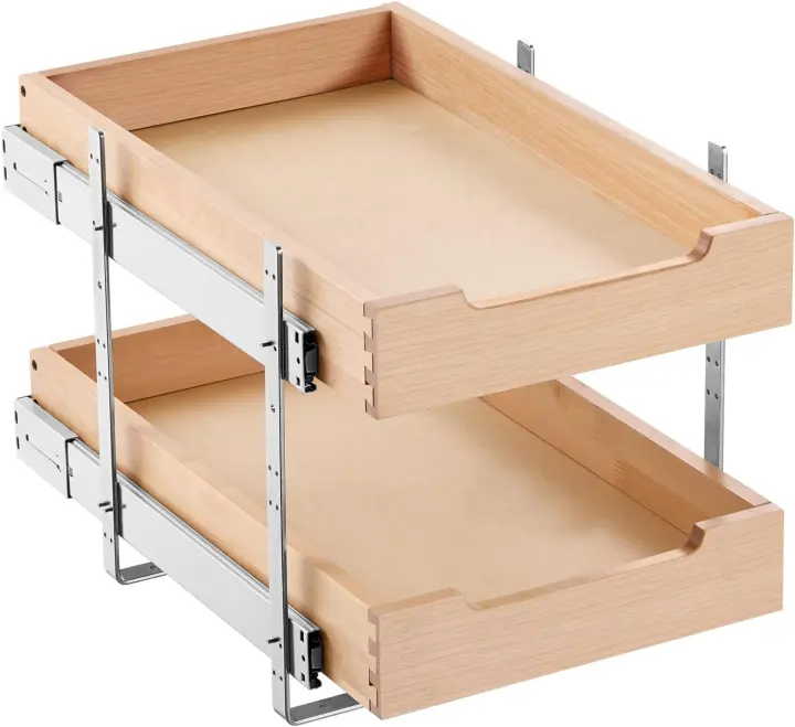 2-Tier Pull-Out Cabinet Organizer — 14 in W x 21 in D Sliding Wood Drawer
