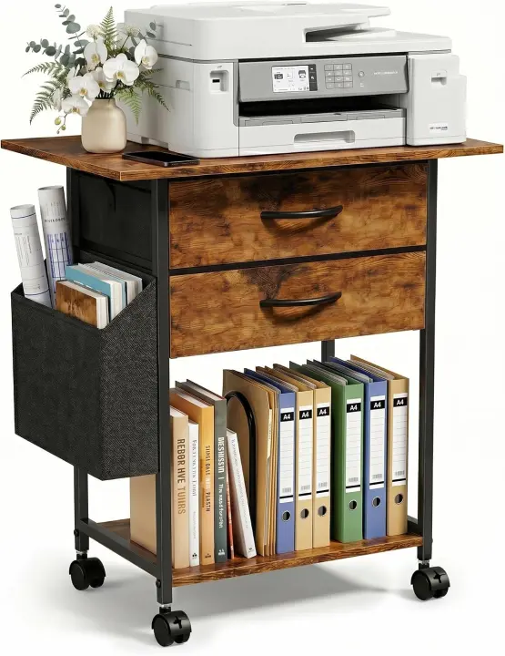 22-Inch Printer Stand with Two Fabric Drawers and Rollers