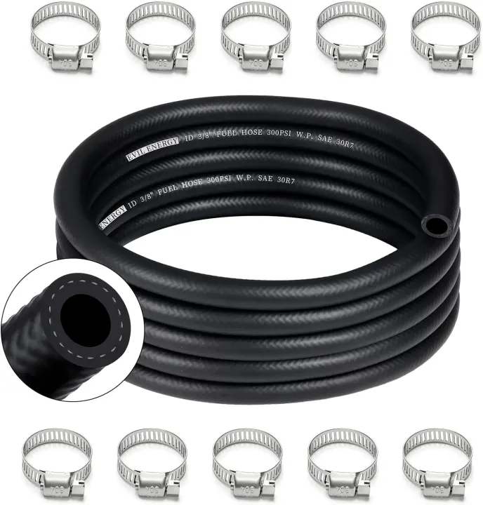 3/8-inch NBR Fuel Hose Kit — SAE 30R7, 10 ft with 10 Clamps
