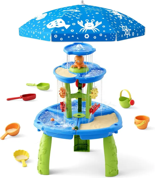 3-Tier Toddler Sand & Water Table with Umbrella