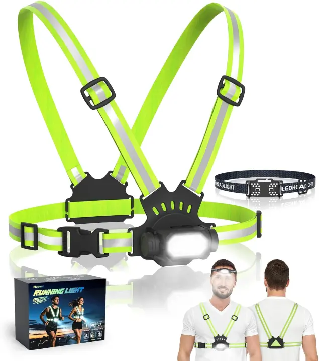 360° Reflective Running Vest with Detachable 750-Lumen LED Headlamp