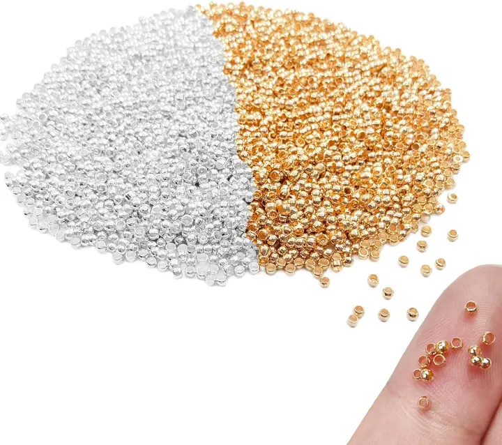 4000-Piece 2mm Metal Crimp Beads Set for Jewelry Making (Gold & Silver)