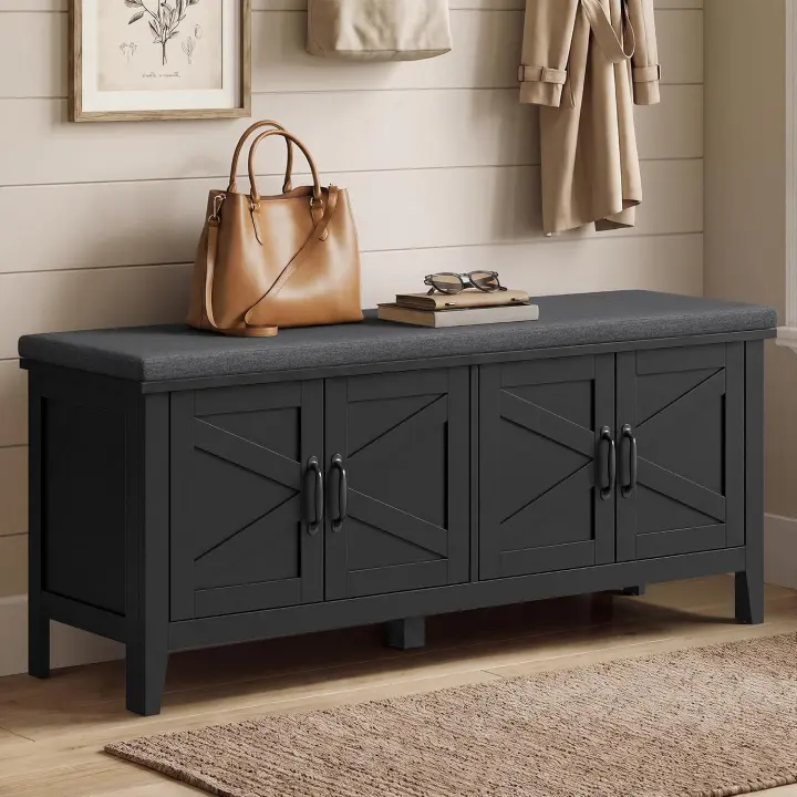 47.2-inch Farmhouse Shoe Bench with Cushion — Entryway Seat