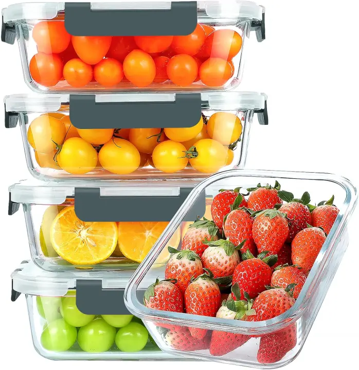 5-Pack 30 oz Glass Meal-Prep Containers with Lids — Gray