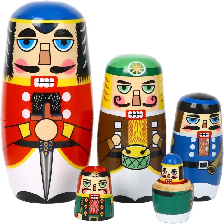 5-Piece Handcrafted Wooden Christmas Nutcracker Nesting Dolls