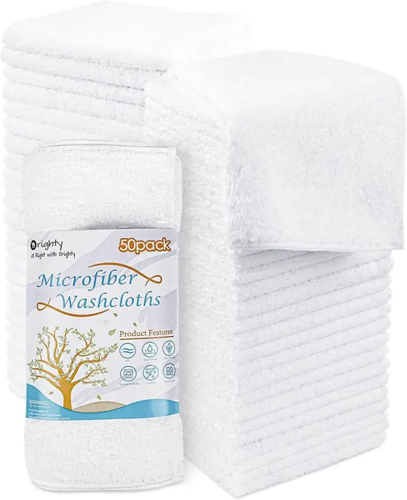 50-Pack Microfiber Washcloths — 12x12 in White Face Towels, Bulk