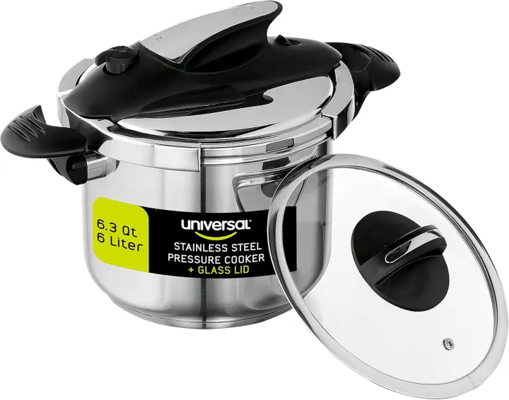 6.3-Quart Stainless Steel Stovetop Pressure Cooker with Glass Lid