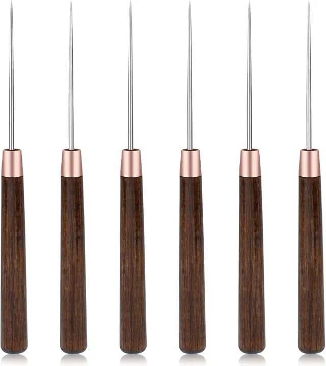 6-Piece Wooden-Handled Scratch Awl Set for Leather & Crafts