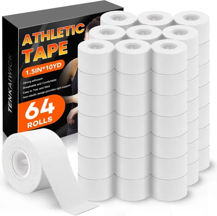 64-Pack White Athletic Tape - Easy-Tear Cotton Sports Tape for Wrists & Ankles