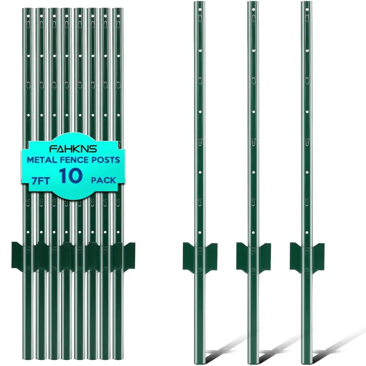 7 ft U-Channel Metal Fence Posts — 10-Pack Steel Yard Stakes