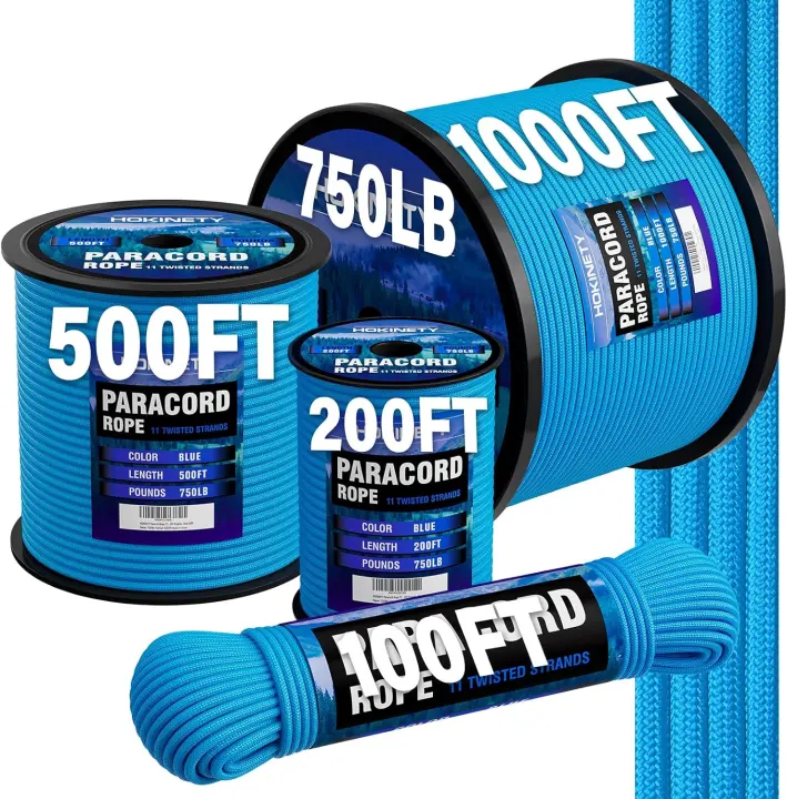 750 lb Paracord Rope — 4mm, 11-Strand Nylon Utility Spool (Blue)