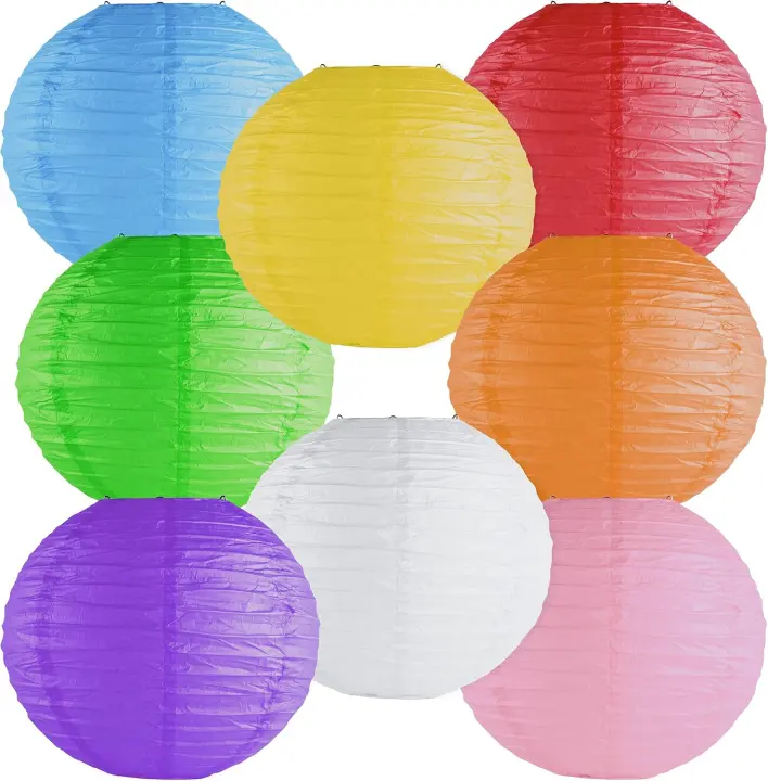 8-inch Assorted Color Hanging Paper Lanterns (8-Pack) — Chinese/Japanese Style