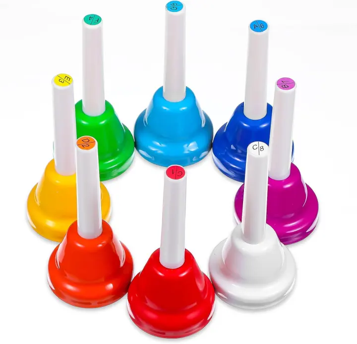 8-Note Colorful Handbells — 8-Pack Iron Hand Bell Set (4.33 in)