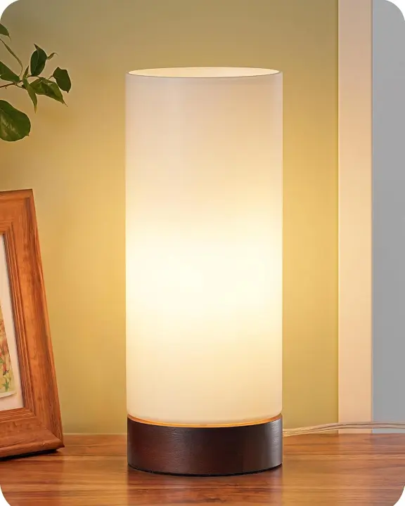 9.85" Glass Table Lamp with Dark Walnut Wood Base — Easy Setup