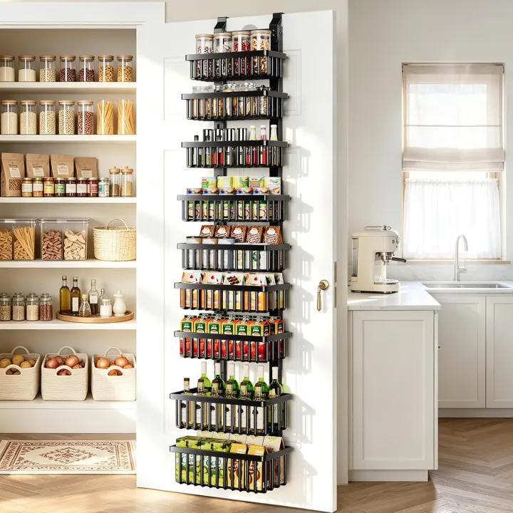 9-Tier Narrow Over-the-Door Pantry Organizer — Wall-Mount or Hanging Rack