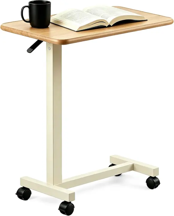 Adjustable Overbed Table with Pneumatic Lift and Rolling Base