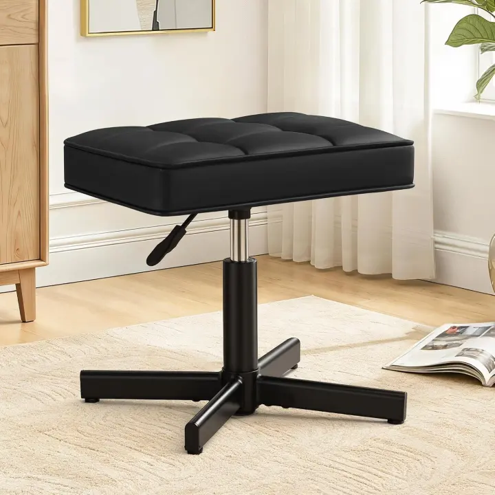 Adjustable Swivel Vanity Stool — Faux Leather Makeup Ottoman