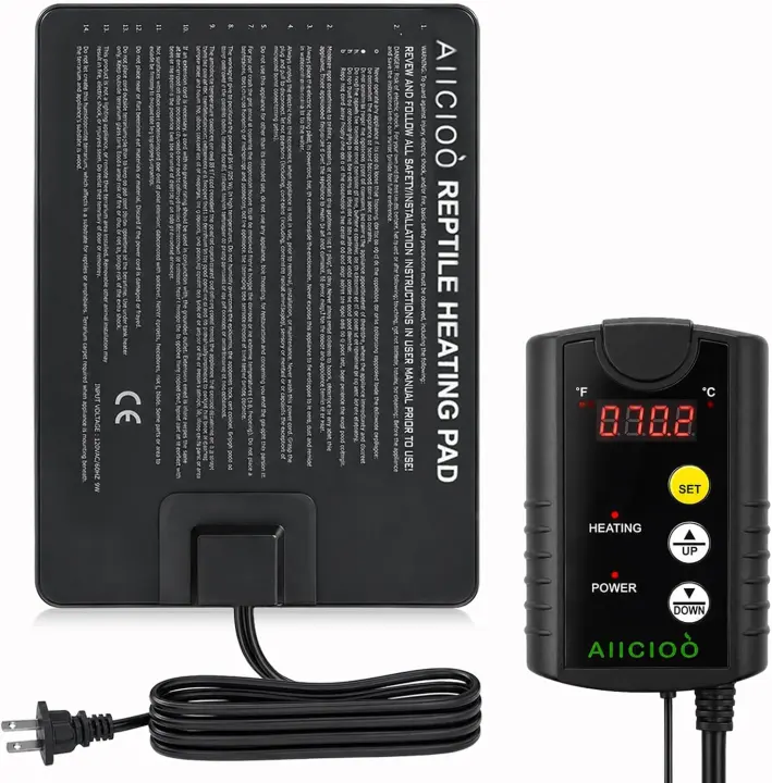 Aiicioo Under-Tank Heat Mat with Digital Thermostat — Reptile Heating Pad (8W)