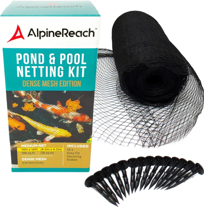AlpineReach 14 x 14 ft Koi Pond Netting Kit — Heavy-Duty Black Mesh