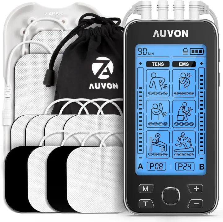 AUVON 4-Channel TENS & EMS Muscle Stimulator with Large LCD