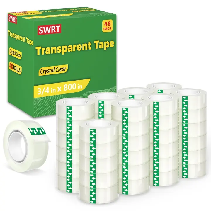Clear Transparent Tape Refills — 48 Rolls (3/4 in x 800 in)
