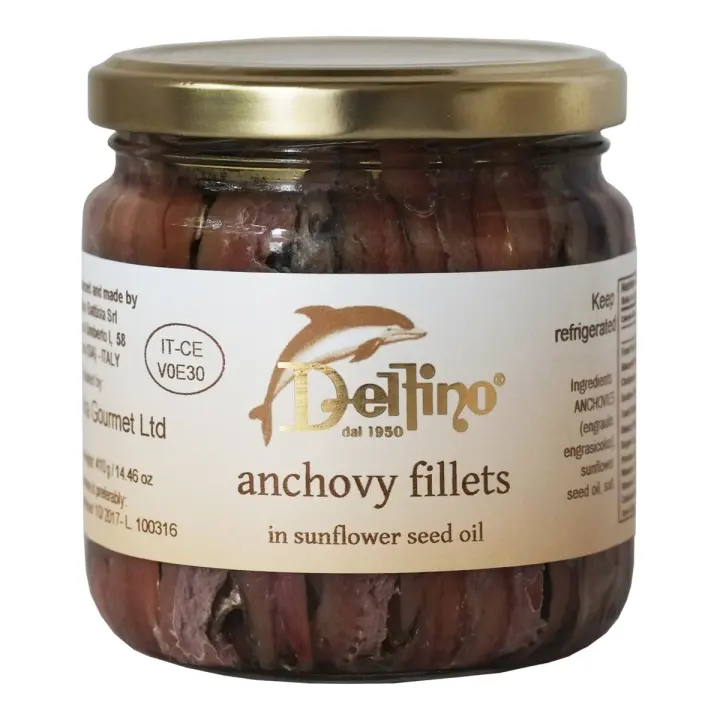 Delfino Battista Cetara Anchovy Fillets in Oil — 14.5 oz Glass Jar
