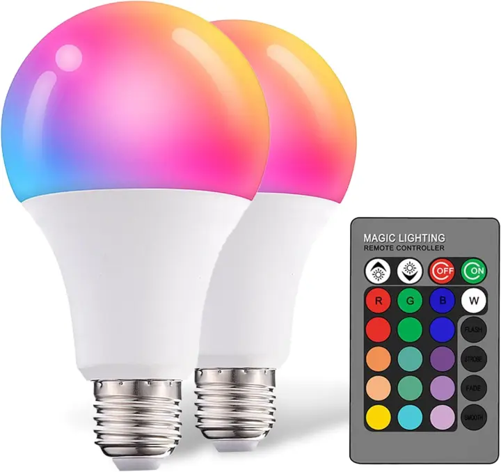 Dimmable E26 RGBW LED Light Bulbs — 6W 500LM Remote 2-Pack
