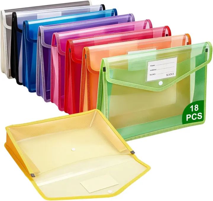 Expandable Plastic File Organizer Folder — 18-Pack Transparent Holders
