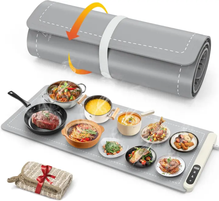 Extra-Large Food Warming Mat — Rapid Full-Surface Heating (Gray)