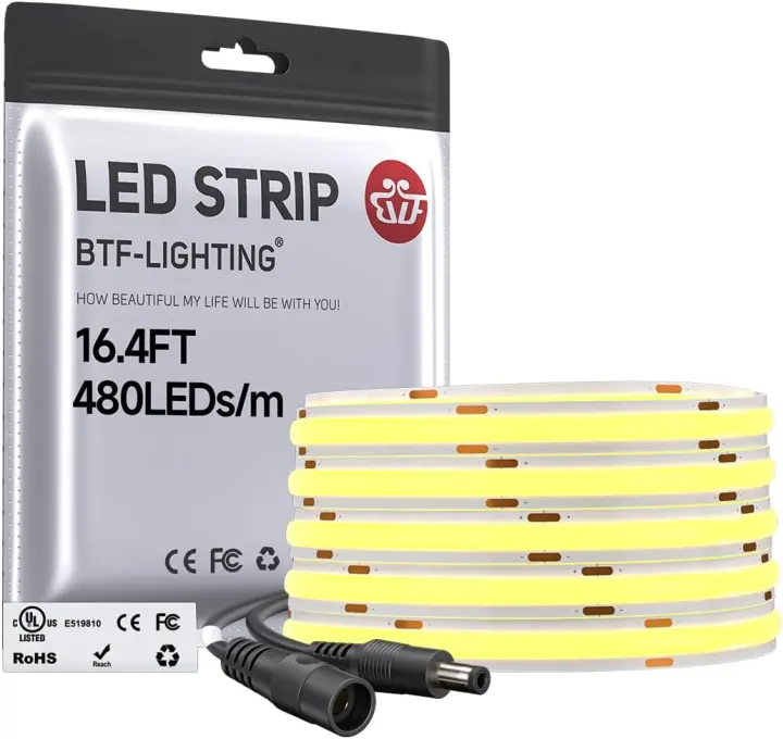 FCOB COB LED Strip Light — UL-Listed Warm White 3000K, 16.4 ft