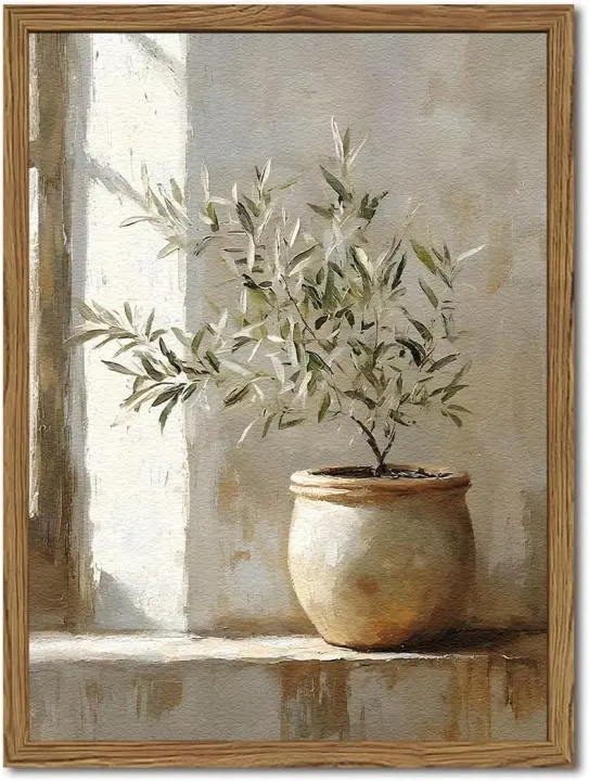 Framed Vintage Olive Tree Wall Art — Textured Botanical Print