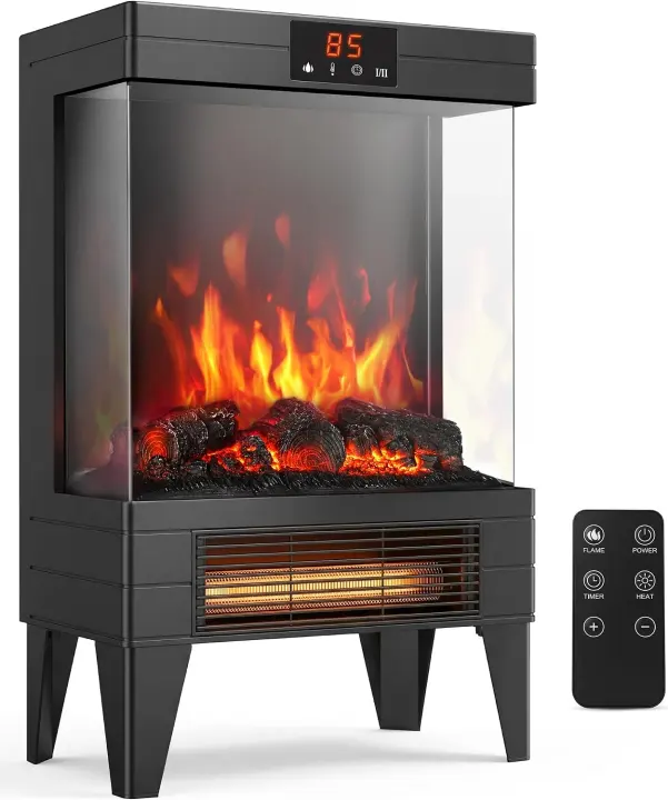 Freestanding Electric Stove Heater with 3D LED Flame Effects — 1500W
