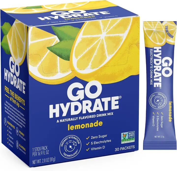 GoHydrate Low-Sodium Electrolyte Powder — Sugar-Free Lemonade, 30 Packets