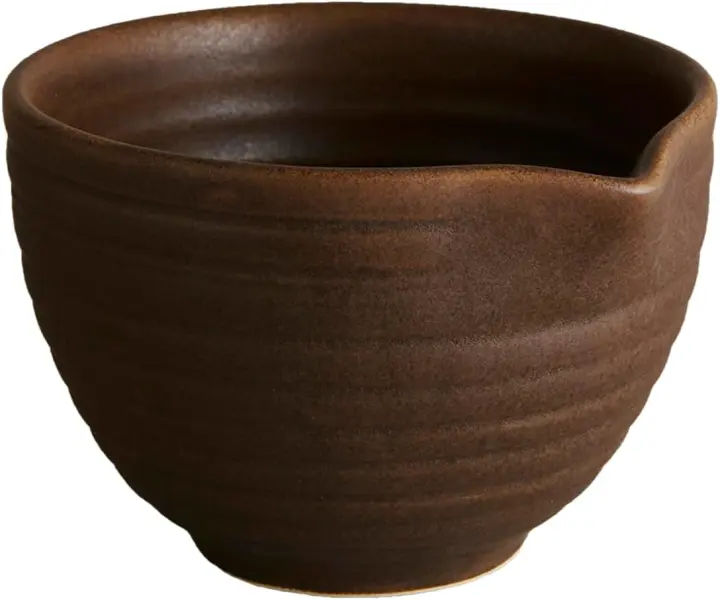 Handmade Brown Ceramic Matcha Bowl with Spout — 10 oz Whisking Bowl