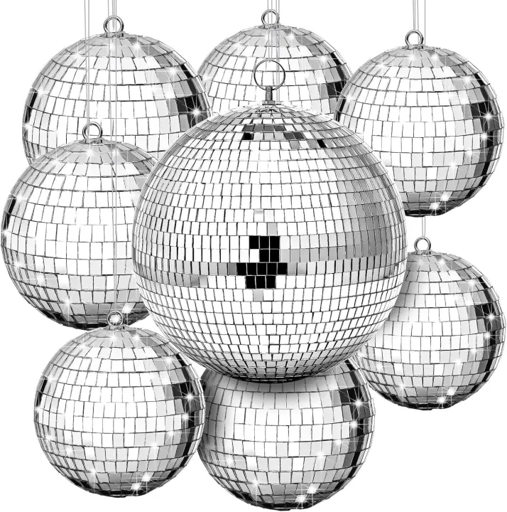 Haull 8-Piece Mirror Disco Ball Set — 8", 6", 4" Hanging Orbs