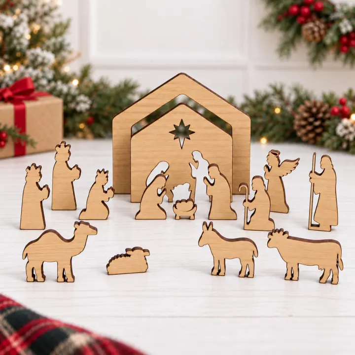 Hawkrown 16-Piece Wooden Nativity Set — Indoor Christmas Scene