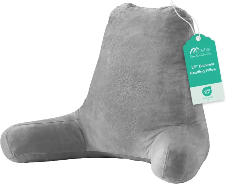 Jumbo Bed Reading Pillow with Arms — Dark Grey Backrest