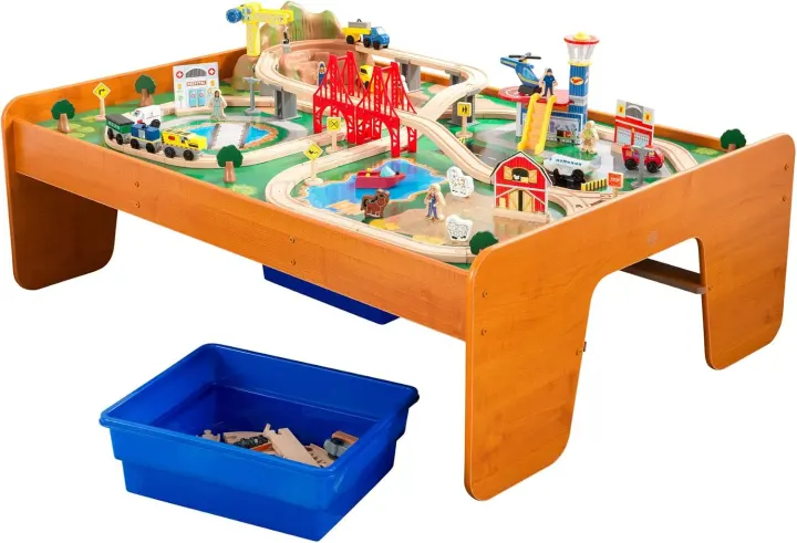 KidKraft Ride Around Town Wooden Train Table & 100-Piece Set