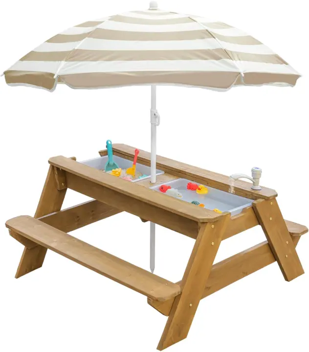Kids 3‑in‑1 Sand & Water Activity Table with Removable Top & Umbrella