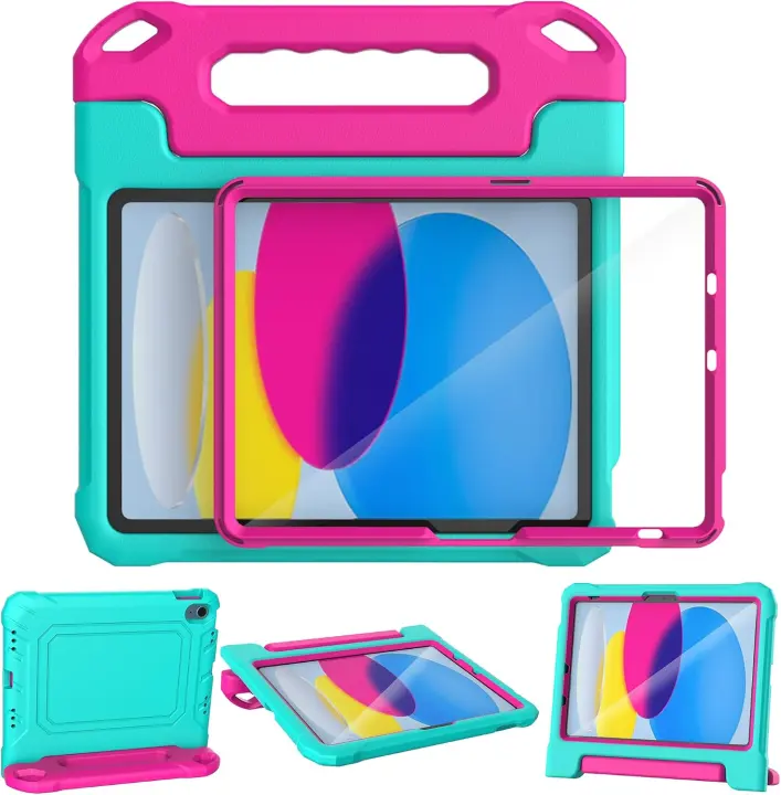 Kids EVA iPad Case for A16 11in (2025) & 10.9in (10th Gen) — Cyan/Pink