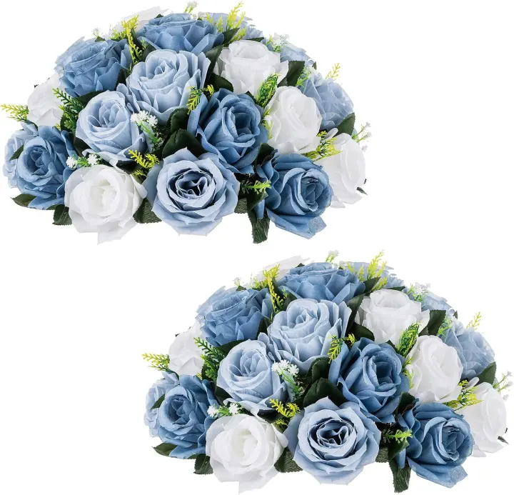 Large Artificial Floral Centerpieces — Dusty Blue & White Rose Balls