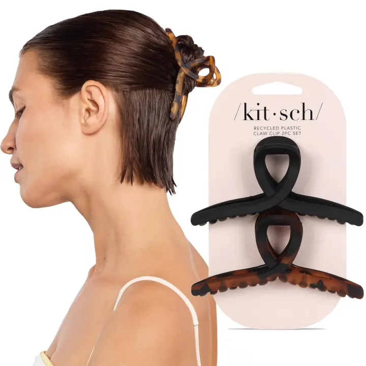 Large Loop Hair Clips for Women — Tortoise & Black (2-Pack)
