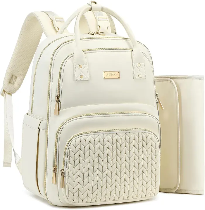 Large Quilted Diaper Backpack — Multi-Compartment Travel Nappy Bag