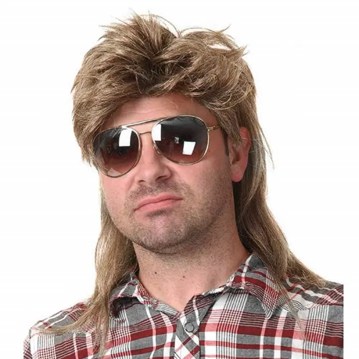 Light Brown Men's Mullet Costume Wig — Retro 80s Hairpiece