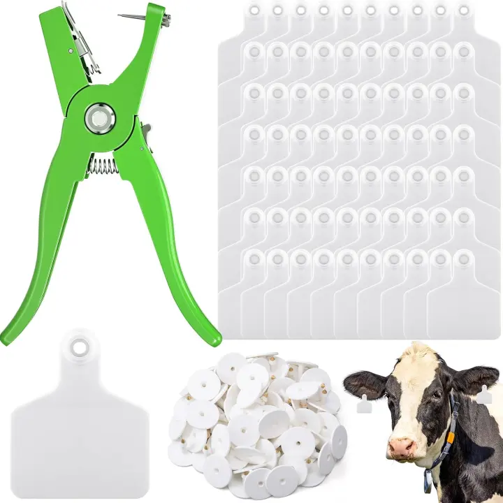 Lothee 100-Pack Blank Cattle Ear Tags with Tagging Pliers