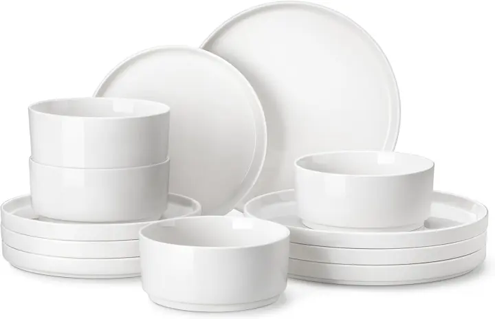 MALACASA 12-Piece Porcelain Dinnerware Set — White Modern Set for 4
