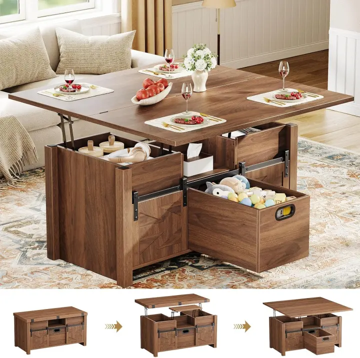 Memobarco 40" Farmhouse Lift-Top Coffee Table with Storage — Walnut